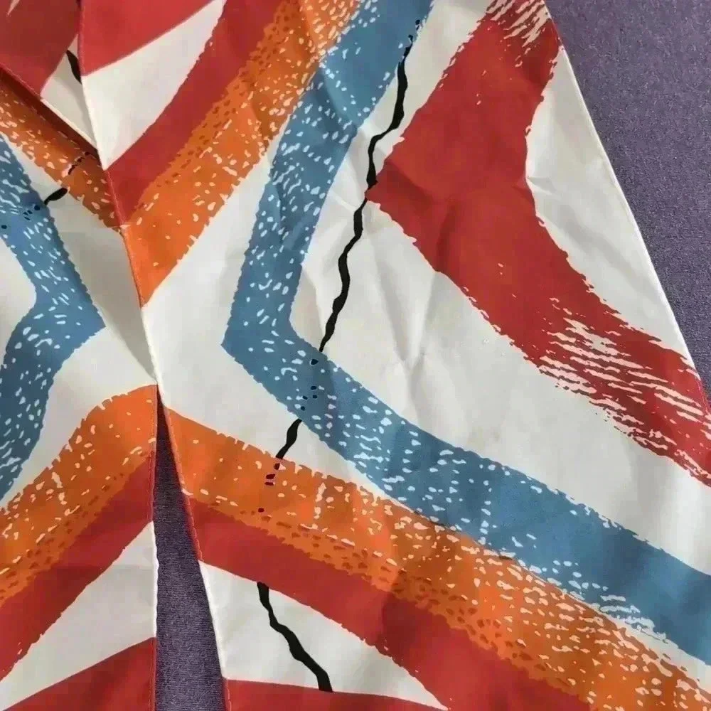 Vintage White scarf with blue red orange design 9x53 in